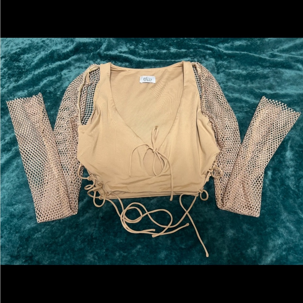 Beaded long sleeve crop top